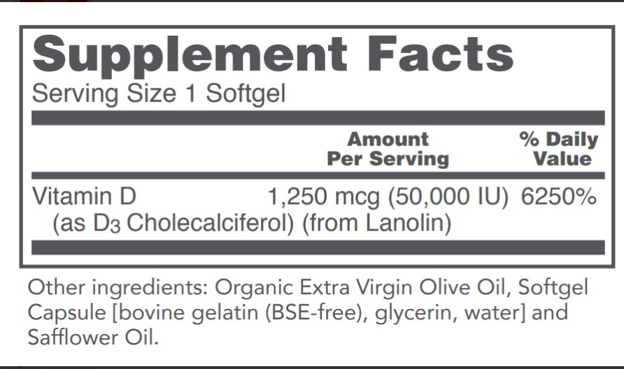 Vitamin D3 50,000 IU Clinical Potency Ingredients